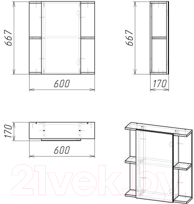 Шкаф с зеркалом для ванной Гамма 07т (белый)
