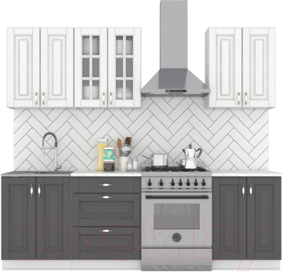 Кухонный гарнитур Интермебель Бостон-4 1.8 (акация белая/акация графит/венато) - фото