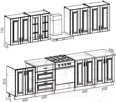 Кухонный гарнитур Интермебель Бостон-8 2.4 (акация белая/тунис)