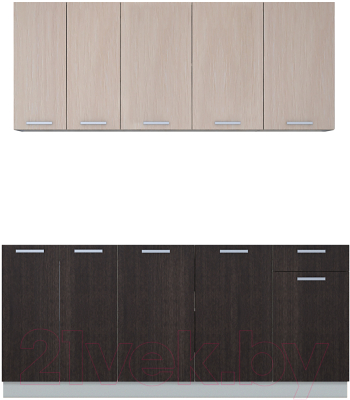 Кухонный гарнитур Интерлиния Мила Лайт 1.8-60 без столешницы (дуб молочный/дуб венге) - фото