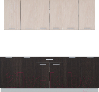Кухонный гарнитур Интерлиния Мила Лайт 2.2 без столешницы (дуб молочный/дуб венге) - фото