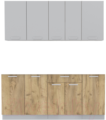 Кухонный гарнитур Интерлиния Мила Лайт 1.8 без столешницы (серебристый/дуб золотой) - фото