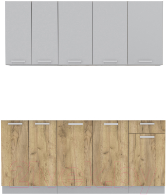 Кухонный гарнитур Интерлиния Мила Лайт 1.8-60 без столешницы (серебристый/дуб золотой) - фото