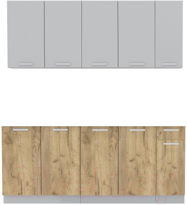 Кухонный гарнитур Интерлиния Мила Лайт 2.0-60 без столешницы (серебристый/дуб золотой) - фото