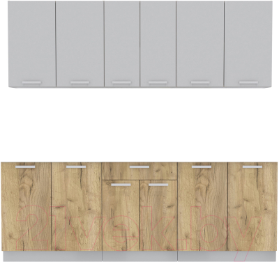 Кухонный гарнитур Интерлиния Мила Лайт 2.2 без столешницы (серебристый/дуб золотой) - фото