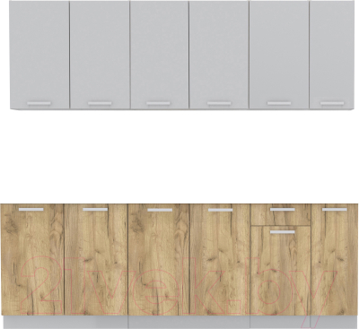 Кухонный гарнитур Интерлиния Мила Лайт 2.3 без столешницы (серебристый/дуб золотой) - фото