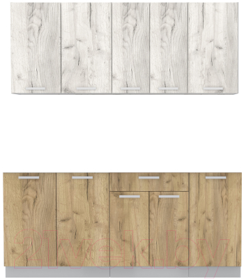 Кухонный гарнитур Интерлиния Мила Лайт 1.8 без столешницы (дуб белый/дуб золотой) - фото