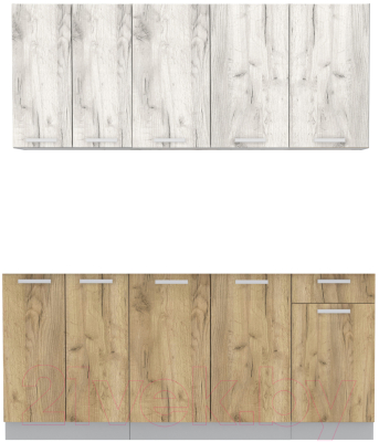 Кухонный гарнитур Интерлиния Мила Лайт 1.8-60 без столешницы (дуб белый/дуб золотой) - фото