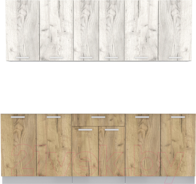 Кухонный гарнитур Интерлиния Мила Лайт 2.2 без столешницы (дуб белый/дуб золотой) - фото