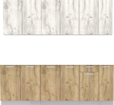 Кухонный гарнитур Интерлиния Мила Лайт 2.3 без столешницы (дуб белый/дуб золотой) - фото