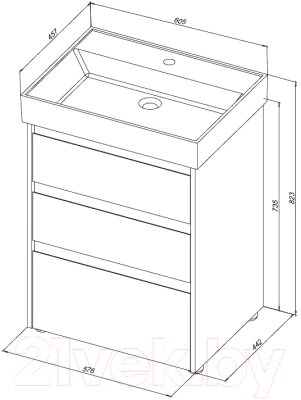 Тумба с умывальником Aquanet Nova Lite 60 / 307073 (дуб рошелье)
