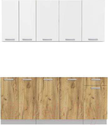 Кухонный гарнитур Интерлиния Мила Лайт 1.8-60 без столешницы (белый платинум/дуб золотой) - фото