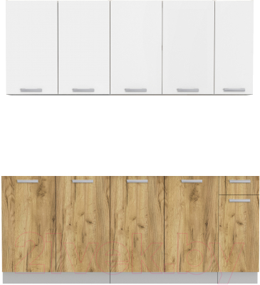 Кухонный гарнитур Интерлиния Мила Лайт 1.9 без столешницы (белый платинум/дуб золотой) - фото