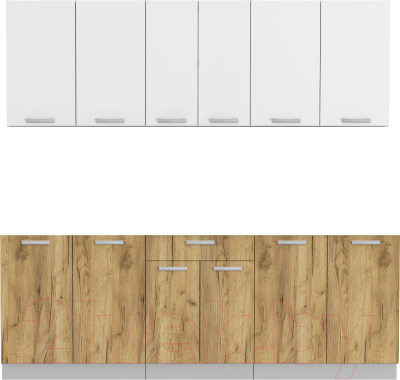 Кухонный гарнитур Интерлиния Мила Лайт 2.2 без столешницы (белый платинум/дуб золотой) - фото