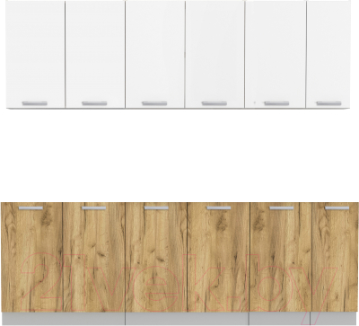 Кухонный гарнитур Интерлиния Мила Лайт 2.3 без столешницы (белый платинум/дуб золотой) - фото