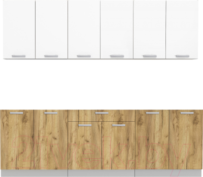 Кухонный гарнитур Интерлиния Мила Лайт 2.4 без столешницы (белый платинум/дуб золотой) - фото