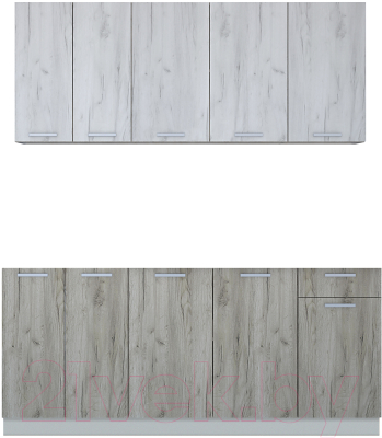 Кухонный гарнитур Интерлиния Мила Лайт 1.8-60 без столешницы (дуб белый/дуб серый) - фото