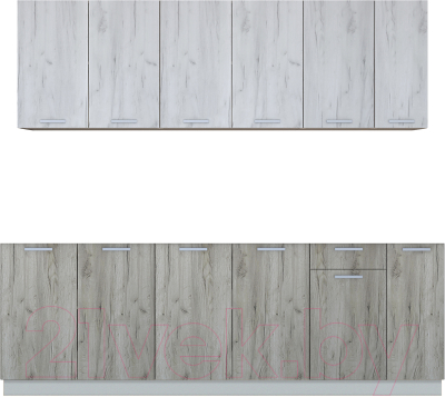 Кухонный гарнитур Интерлиния Мила Лайт 2.3 без столешницы (дуб белый/дуб серый) - фото