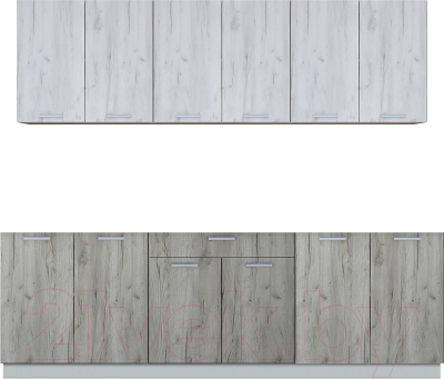 Кухонный гарнитур Интерлиния Мила Лайт 2.4 без столешницы (дуб белый/дуб серый) - фото