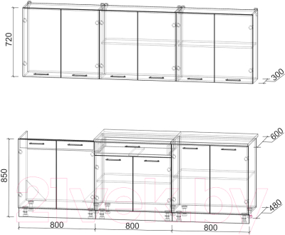 Кухонный гарнитур Интерлиния Мила Лайт 2.4 без столешницы (дуб белый/дуб серый)