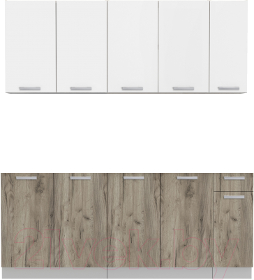 Кухонный гарнитур Интерлиния Мила Лайт 2.0-60 без столешницы (белый платинум/дуб серый) - фото