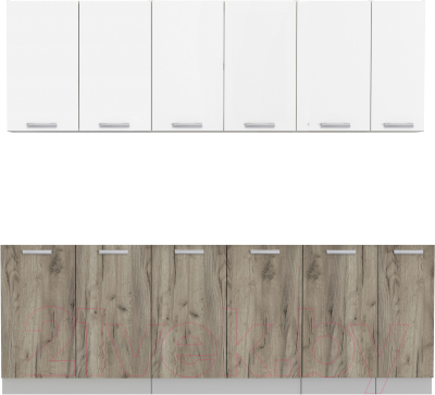 Кухонный гарнитур Интерлиния Мила Лайт 2.3 без столешницы (белый платинум/дуб серый) - фото