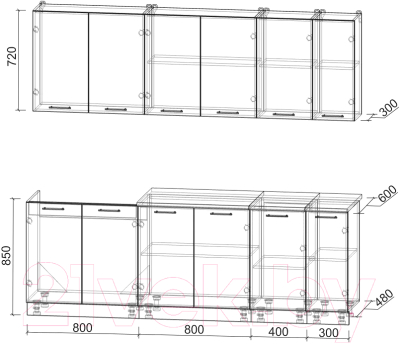 Кухонный гарнитур Интерлиния Мила Лайт 2.3 без столешницы (белый платинум/дуб серый)