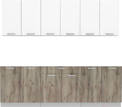 Кухонный гарнитур Интерлиния Мила Лайт 2.4 без столешницы (белый платинум/дуб серый) - фото