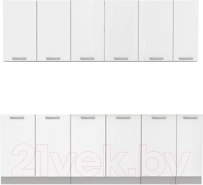 Кухонный гарнитур Интерлиния Мила Лайт 2.3 без столешницы (белый платинум) - фото