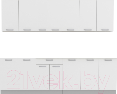 Кухонный гарнитур Интерлиния Мила Лайт 2.6 без столешницы (белый платинум) - фото