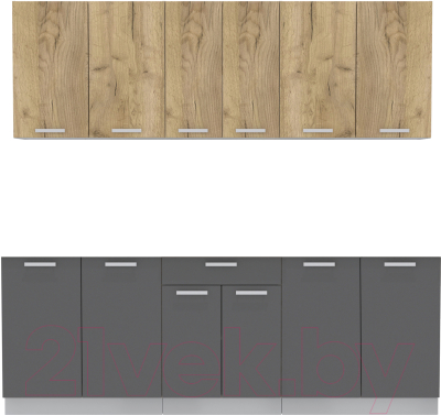 Кухонный гарнитур Интерлиния Мила Лайт 2.2 без столешницы (дуб золотой/антрацит) - фото