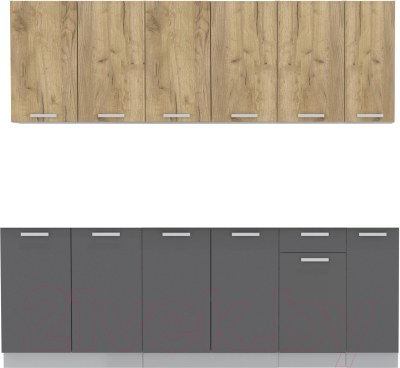 Кухонный гарнитур Интерлиния Мила Лайт 2.3 без столешницы (дуб золотой/антрацит) - фото