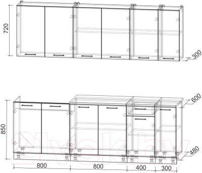 Кухонный гарнитур Интерлиния Мила Лайт 2.3 без столешницы (дуб золотой/антрацит)