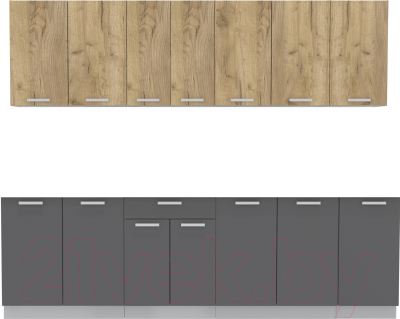 Кухонный гарнитур Интерлиния Мила Лайт 2.6 без столешницы (дуб золотой/антрацит) - фото