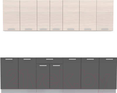 Кухонный гарнитур Интерлиния Мила Лайт 2.6 без столешницы (вудлайн кремовый/антрацит) - фото