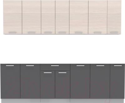 Кухонный гарнитур Интерлиния Мила Лайт 2.5 без столешницы (вудлайн кремовый/антрацит) - фото