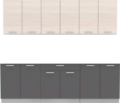 Кухонный гарнитур Интерлиния Мила Лайт 2.4 без столешницы (вудлайн кремовый/антрацит) - фото