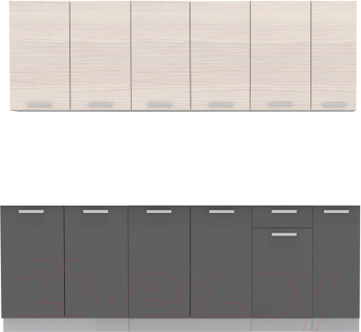 Кухонный гарнитур Интерлиния Мила Лайт 2.3 без столешницы (вудлайн кремовый/антрацит) - фото