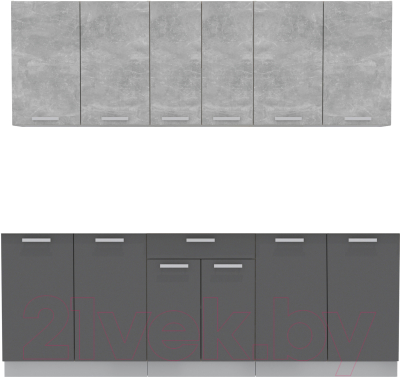 Кухонный гарнитур Интерлиния Мила Лайт 2.2 без столешницы (бетон/антрацит) - фото