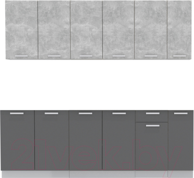 Кухонный гарнитур Интерлиния Мила Лайт 2.3 без столешницы (бетон/антрацит) - фото