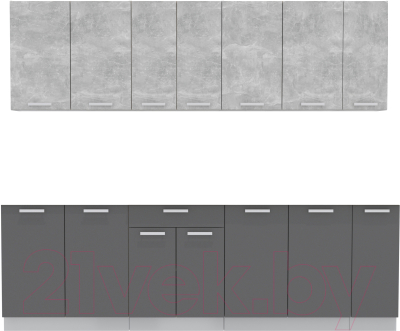 Кухонный гарнитур Интерлиния Мила Лайт 2.5 без столешницы (бетон/антрацит) - фото