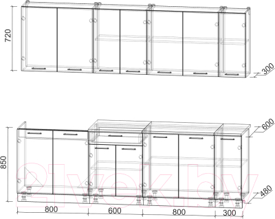 Кухонный гарнитур Интерлиния Мила Лайт 2.5 без столешницы (бетон/антрацит)