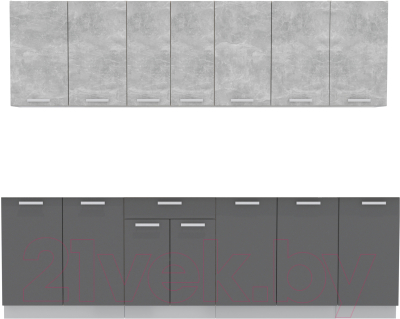 Кухонный гарнитур Интерлиния Мила Лайт 2.6 без столешницы (бетон/антрацит) - фото