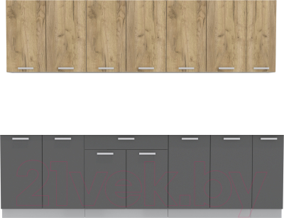 Кухонный гарнитур Интерлиния Мила Лайт 2.7 без столешницы (дуб золотой/антрацит) - фото