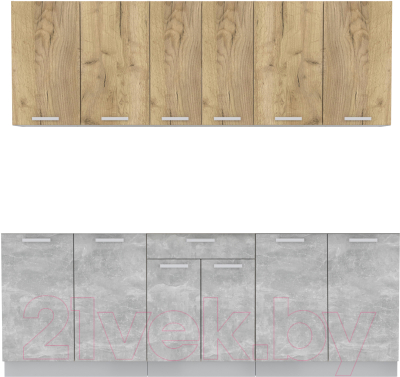 Кухонный гарнитур Интерлиния Мила Лайт 2.2 без столешницы (дуб золотой/бетон) - фото