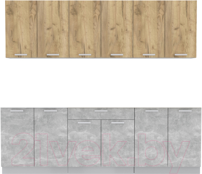 Кухонный гарнитур Интерлиния Мила Лайт 2.4 без столешницы (дуб золотой/бетон) - фото