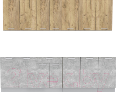 Кухонный гарнитур Интерлиния Мила Лайт 2.6 без столешницы (дуб золотой/бетон) - фото