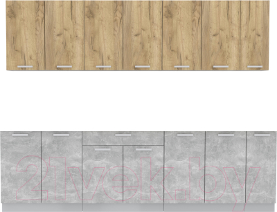 Кухонный гарнитур Интерлиния Мила Лайт 2.7 без столешницы (дуб золотой/бетон) - фото