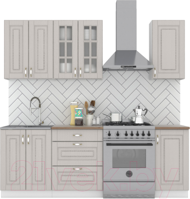 Кухонный гарнитур Интермебель Бостон-2 1.6 (ясень капучино софт/мрамор лацио белый) - фото