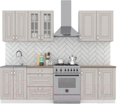 Кухонный гарнитур Интермебель Бостон-5 2.0 (ясень капучино софт/мрамор лацио белый) - фото